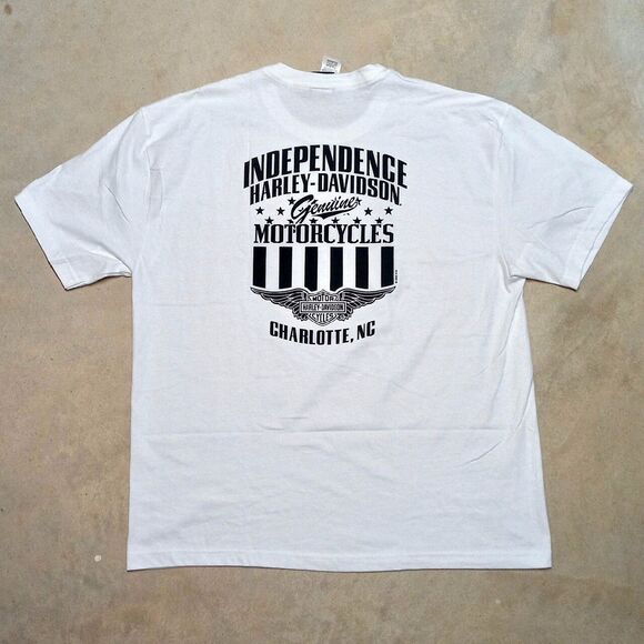 Harley-Davidson Charlotte NC T-shirt Size 2XL Made in USA Skull American Flag - Picture 4 of 7